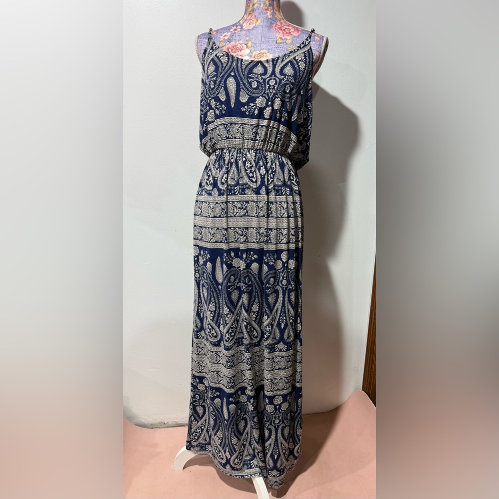 Navy and White Paisley Maxi Dress boho